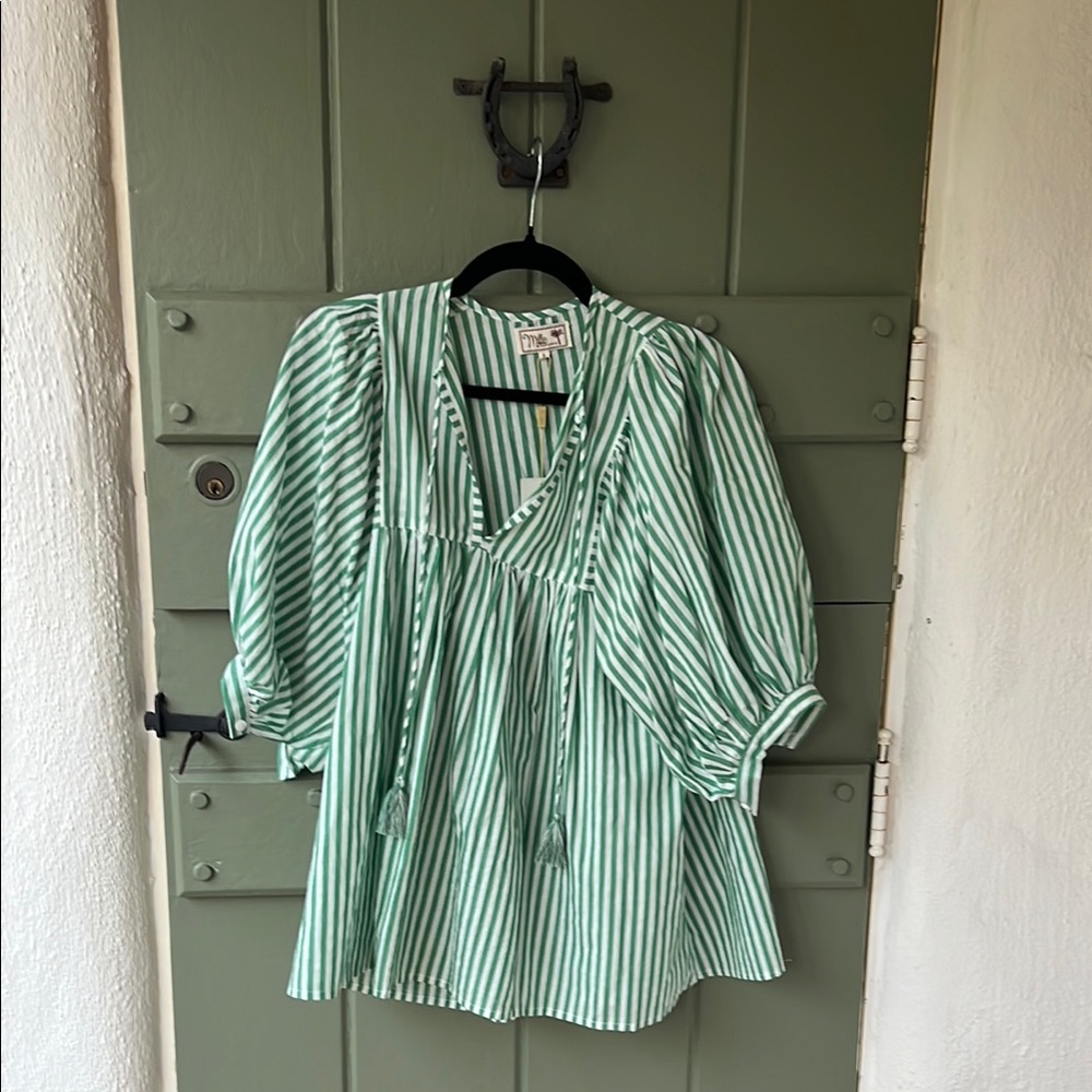 Karen Millen Mint Green and White Striped Boho Blouse